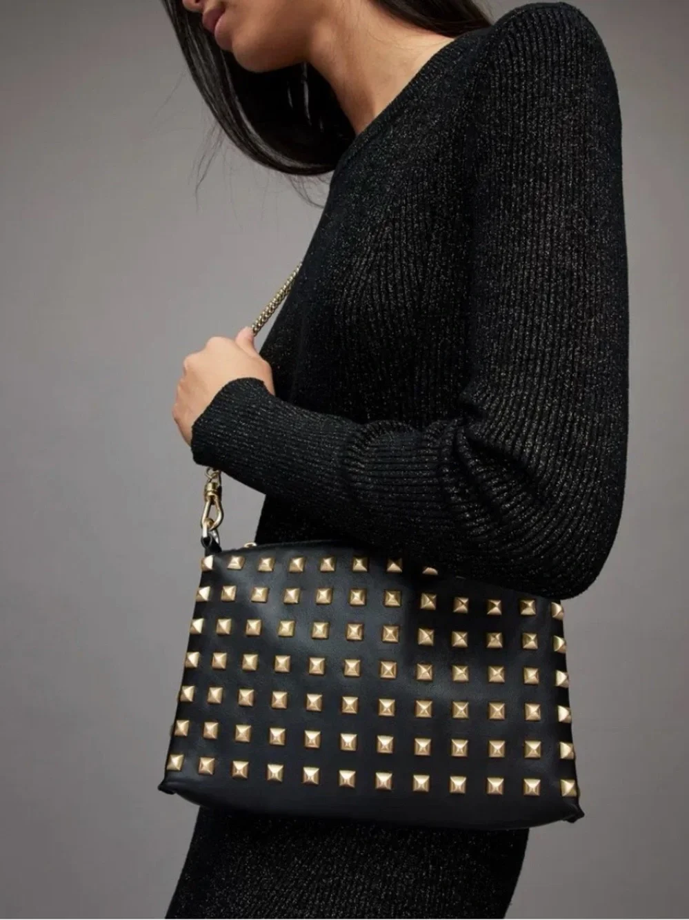 ALLSAINTS Eve Studded Leather Crossbody Bag - Picture 3 of 10